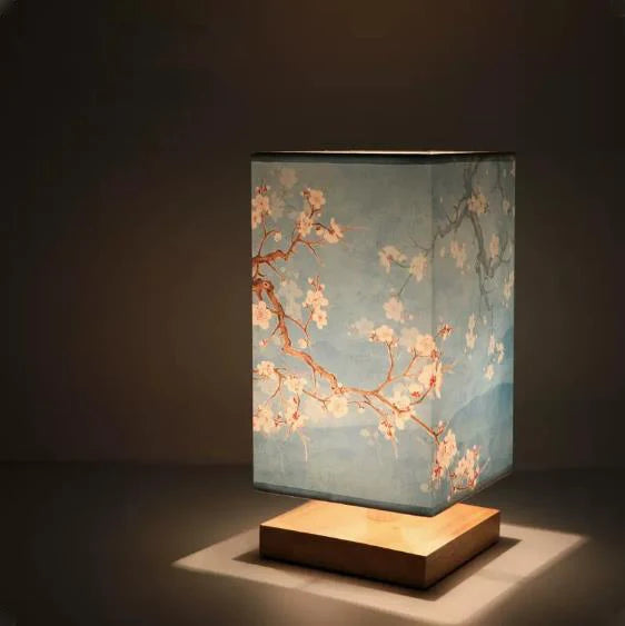 Vintage Chinese Style Wooden Table Lamp Retro Landscape Painting Desk Lamp Lights for Room Decoration Personality Beside Lamp