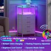 White Dresser with 4 Storage Drawer, Tall Dresser for Bedroom with Led Light and Charging Station, Nightstand Side Table