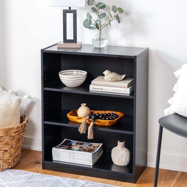 3-Shelf Bookcase with Adjustable Shelves, black