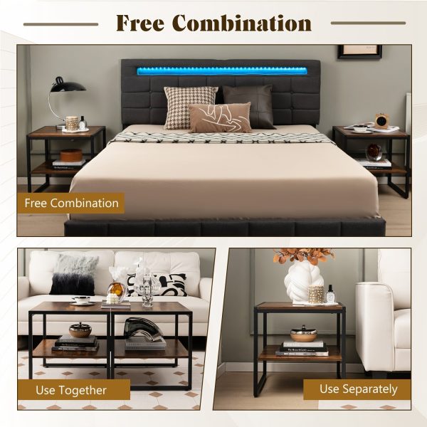 2pcs 2-Tier End Side Sofa Coffee Table, 20" Square Table For Living Room, Bedroom