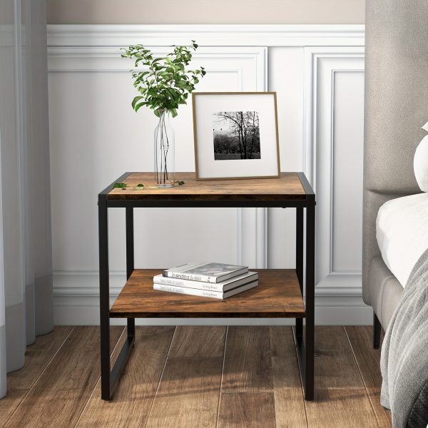2pcs 2-Tier End Side Sofa Coffee Table, 20" Square Table For Living Room, Bedroom