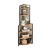 6-Tier Corner Open Shelf Modern Bookcase Wood Rack Freestanding Shelving Unit Plant Album Trinket Sturdy Stand Small Bookshelf Space-Saving for Living Room Home Office Kitchen Small Space Rustic Brown