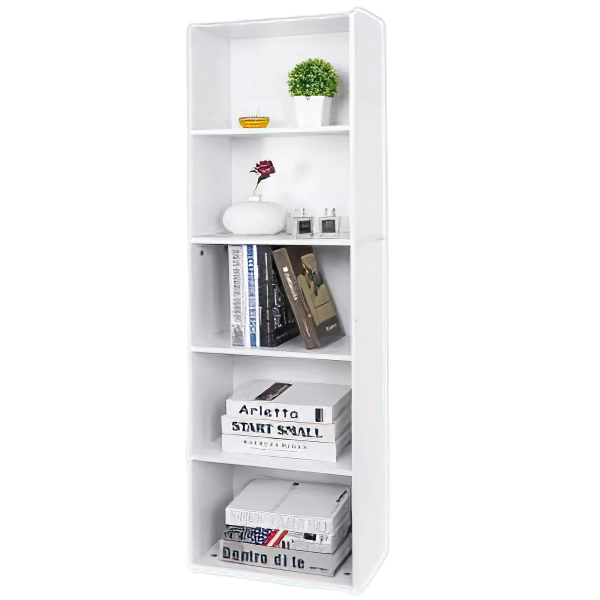 5-Tier Bookshelf Narrow Bookcase Wood Cube Storage Freestanding Open Shelf White