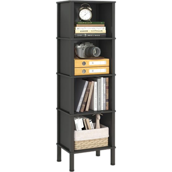 5 Tier Narrow Bookshelf, 4 Cube Bookcase, Slim Corner Open Display Storage Shelf for Small Space, Living Room, Office