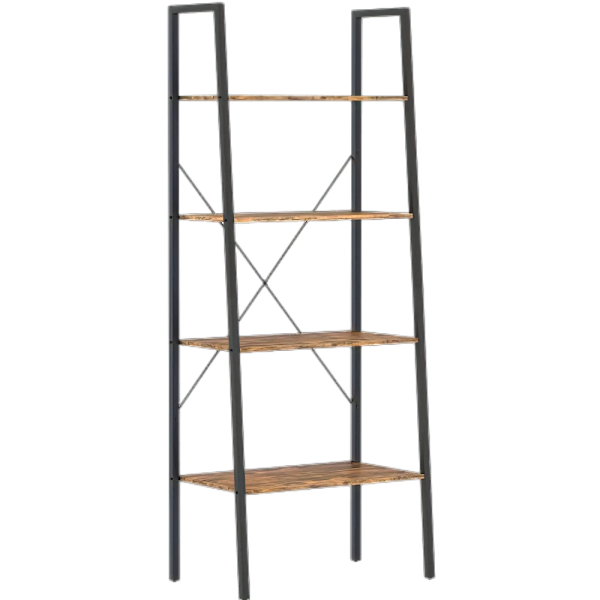 4-Tier Ladder Bookshelf, Industrial Ladder Bookcase, Plant Shelf, Storage Shelf Organizer with Metal Frame for Living Room, Home