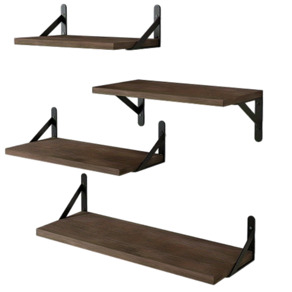 4pcs Rustic Wood Floating Shelves - Durable Storage Solution with Aesthetic Charm - Perfect for Wall Decor in Bathroom, Bedroom & Living Room