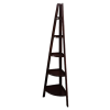Solid Pine Espresso Corner Ladder 5-Shelf Bookcase Durable Wood Construction Maximizes Storage 16"x16"x72" Bedroom & Study Room
