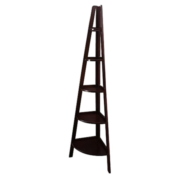 Solid Pine Espresso Corner Ladder 5-Shelf Bookcase Durable Wood Construction Maximizes Storage 16"x16"x72" Bedroom & Study Room
