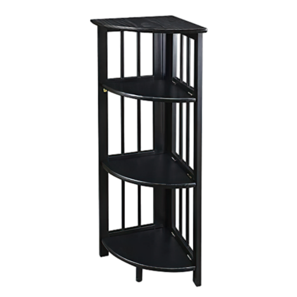 Space-saving Black Corner Bookcase Foldable 4-Tier Wood Shelf Office Living Room Decor
