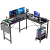 L Shaped Computer Desk - Gaming Table Corner Desk 50 Inch PC Writing Black Desk Study Desks with Wooden Desktop CPU Stand Side Bag Reversible for Home Office Dorm Small Space