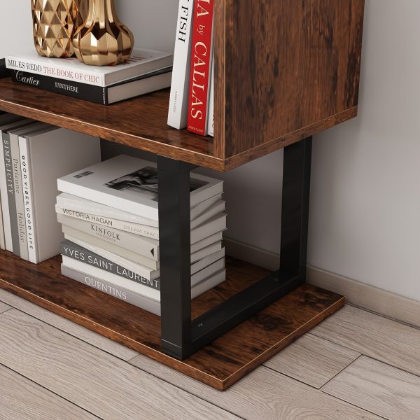 c3258c14-b127-41d7-a3a0-cf9897b526ec-1 4-Tier Rustic Vintage Bookshelf - Sturdy Metal & Wood Etagere, Spacious Open Shelves, Distinctive Retro Brown Finish, Perfect for Industrial-Chic Decor
