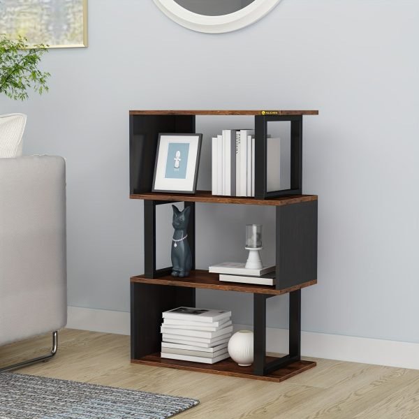 e1d2b6e0-6d91-4013-8ac7-1fe72210873c 4-Tier Rustic Vintage Bookshelf - Sturdy Metal & Wood Etagere, Spacious Open Shelves, Distinctive Retro Brown Finish, Perfect for Industrial-Chic Decor