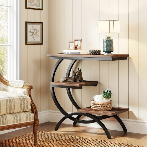 LITTLE TREE C-Shaped End Table, 3-Tier Small Side Table for Couch, Bedside Table Snack Side Table with Storage Shelves for Living Room Small Space