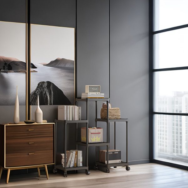 1pc 6-Tier Storage Shelf Unit, Black Plastic Modular Bookcase Organizer, Versatile Shelving Rack, For Home & Office Use