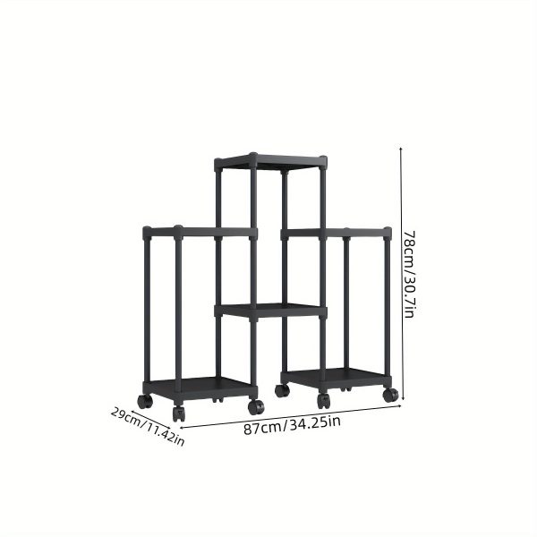 1pc 6-Tier Storage Shelf Unit, Black Plastic Modular Bookcase Organizer, Versatile Shelving Rack, For Home & Office Use