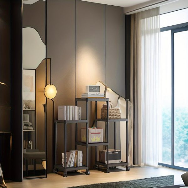 1pc 6-Tier Storage Shelf Unit, Black Plastic Modular Bookcase Organizer, Versatile Shelving Rack, For Home & Office Use