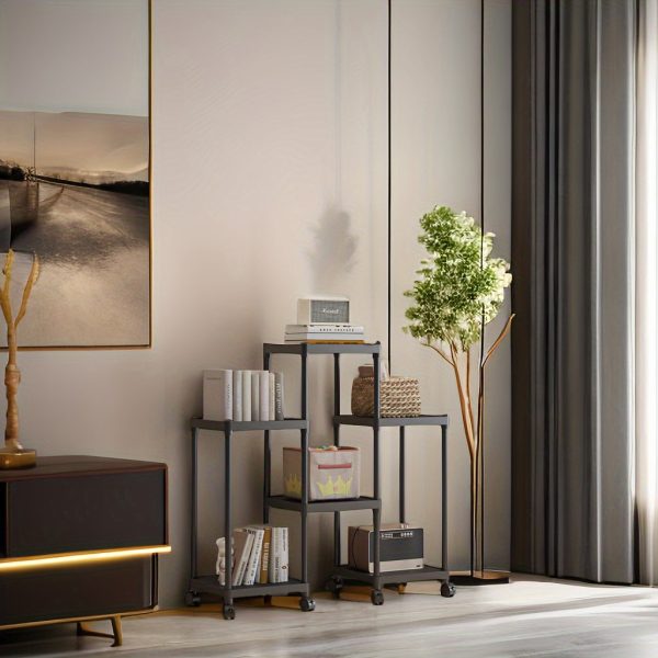 1pc 6-Tier Storage Shelf Unit, Black Plastic Modular Bookcase Organizer, Versatile Shelving Rack, For Home & Office Use