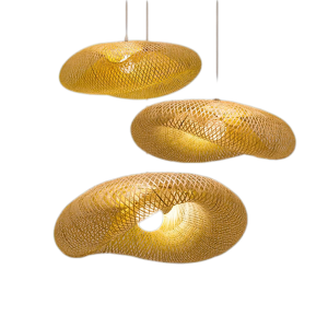 HandMade Vintage Bamboo Weaving LED Pendant Light Home Hanging Chandelier Lighting Living Room Kitchen Rattan Woven Pendant Lamp