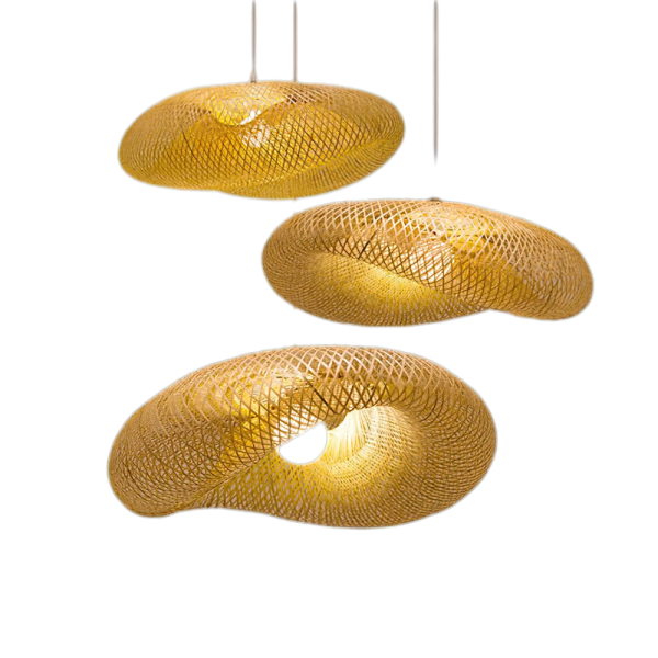 HandMade Vintage Bamboo Weaving LED Pendant Light Home Hanging Chandelier Lighting Living Room Kitchen Rattan Woven Pendant Lamp