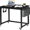 Rolling Computer Desk with 4 Smooth Wheels, Simple Style Mobile Writing Desk Home Office Study Table Movable Workstation with Metal Frame (Black, 32")