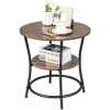 1pc Round 2-Tier End Table With Oak Wooden Surface And Sturdy Metal Frame, Modern Sofa Side Table, 21.5" Diameter Nightstand, Ideal For Living Room & Bedroom Storage, Home Decor