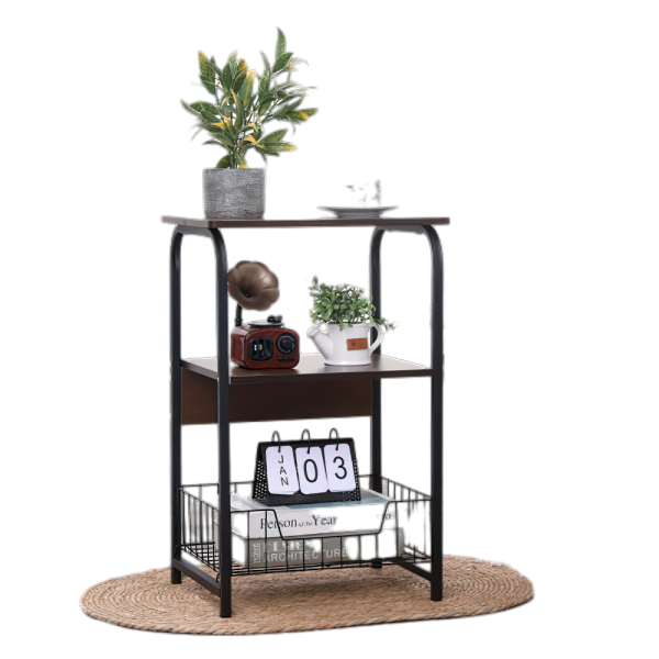 3 Tiers End Table Side Table Bedside Table Nightstand with Storage Shelf and Basket for Living Room Bedroom Kitchen and Office, Sofa Table Coffee Table