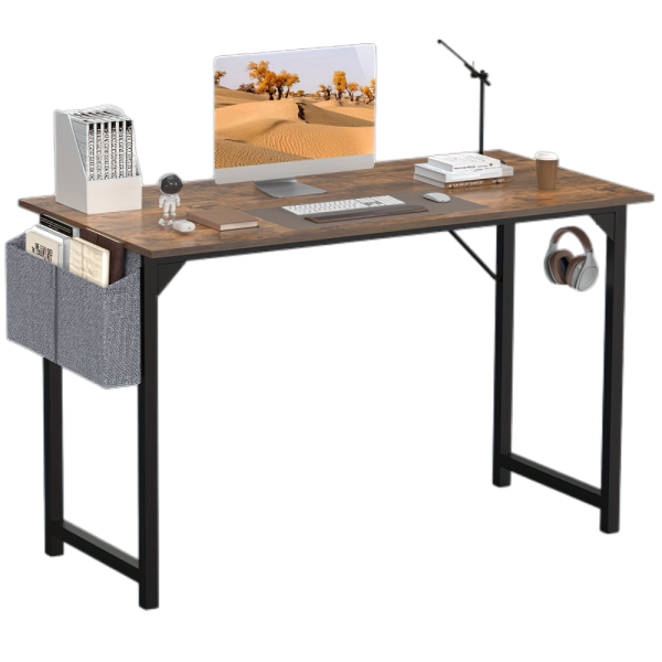 47 Inches Home Office Small Computer Desk, Work Study Writing Student Kids Bedroom Wood Modern Simple Table With Storage Bag & Headphone Hooks