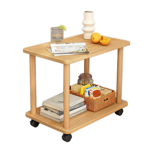 Sturdy Rolling Wooden Side Table with Smooth Wheels - No Leg Design, 2-Tier Storage for Small Spaces - Perfect as Sofa End, Couch, Nightstand or Bedside Table - Modern, Space-Saving Solution for Living Room & Bedroom