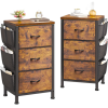 Nightstand Set of 2, Night Stand with 3 Drawers for Bedroom, Bedside Table with Wooden Top, Sturdy Steel Frame End Table, Small Dresser for Bedroom, Living Room, Rustic Brown