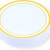 60-Piece Plastic Plates Set Premium 30 Dinner Plates & 30 Salad Plates Pack, Disposable Plates for Party - White Plastic Wedding Plates with Rose Gold Rim