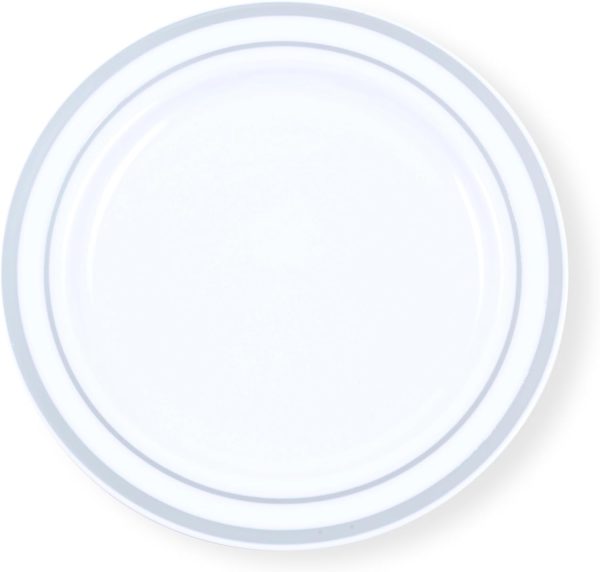 60-Piece Plastic Plates Set Premium 30 Dinner Plates & 30 Salad Plates Pack, Disposable Plates for Party - White Plastic Wedding Plates with Rose Gold Rim