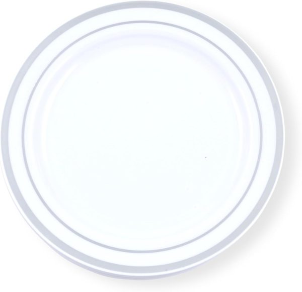 60-Piece Plastic Plates Set Premium 30 Dinner Plates & 30 Salad Plates Pack, Disposable Plates for Party - White Plastic Wedding Plates with Rose Gold Rim