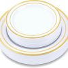 60-Piece Plastic Plates Set Premium 30 Dinner Plates & 30 Salad Plates Pack, Disposable Plates for Party - White Plastic Wedding Plates with Rose Gold Rim
