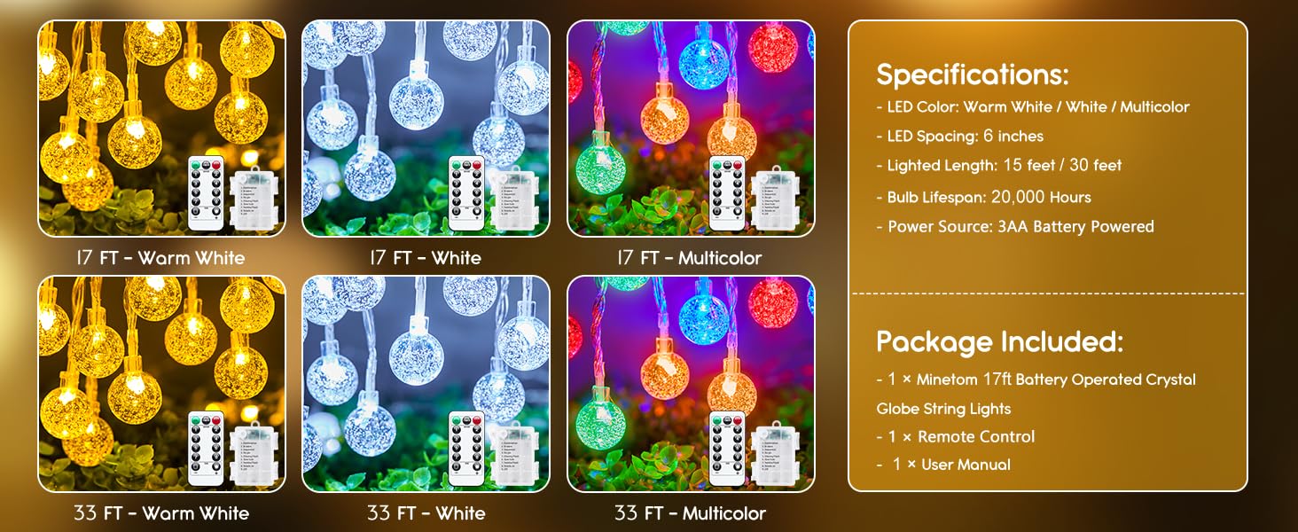 Battery Crystal Globe String Lights