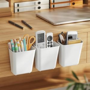 Topyond Adhesive Wall Mounted Organizer, Compact Floating Shelf for No Drilling, Pen, Remote Controller, Cellphone Holder, Wall Storage for Home, Office